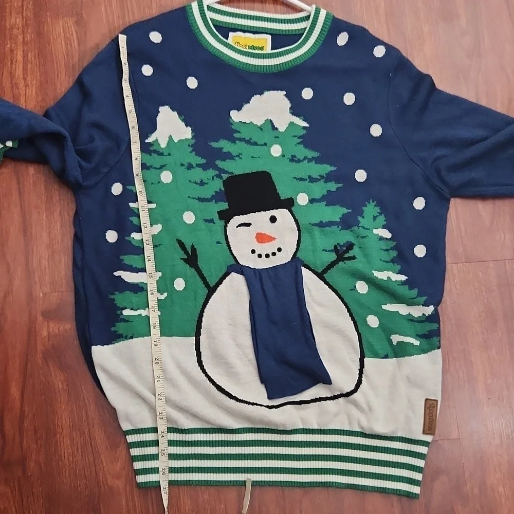 Tipsy Elves Ugly Christmas Sweater Snowman XL Naughty Blue Green